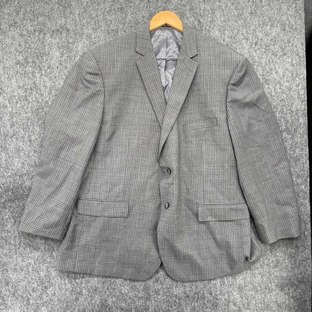 Pronto Uomo Platinum Blazer Mens 52R Grey Plaid Wool Blend 2 Button Sport Coat